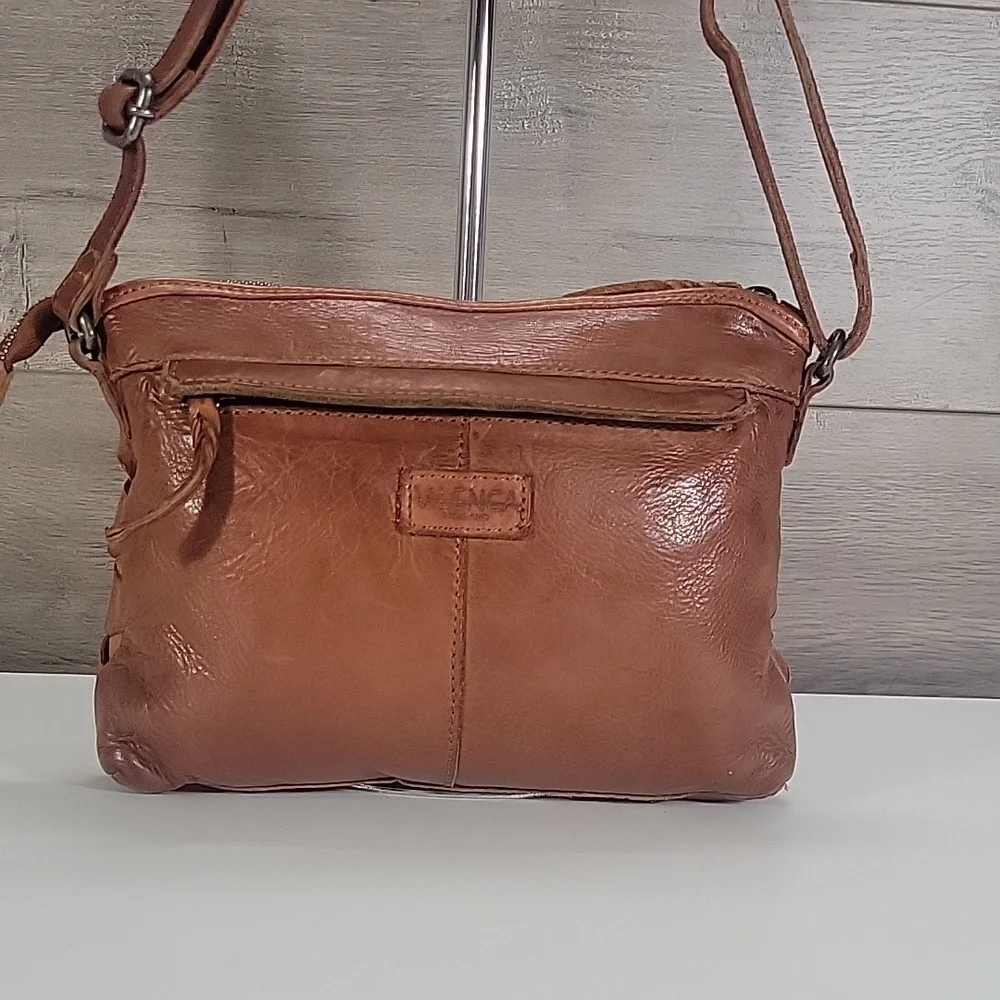 Vilenca Holland for Anthropologie Woven Crossbody Bag in Cognac Brown